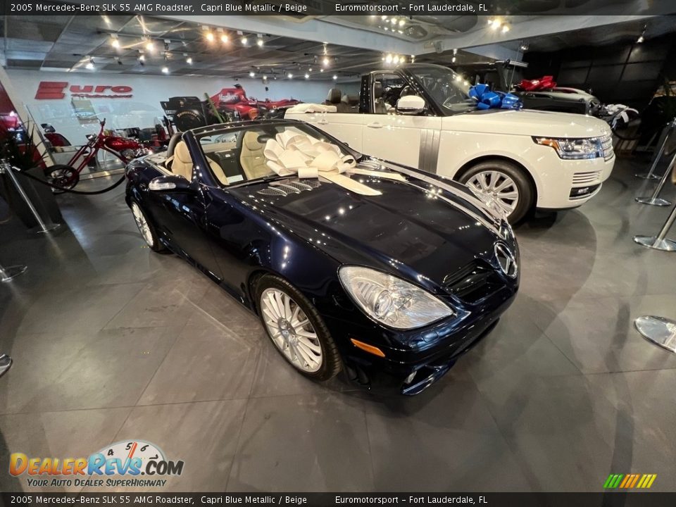 2005 Mercedes-Benz SLK 55 AMG Roadster Capri Blue Metallic / Beige Photo #16