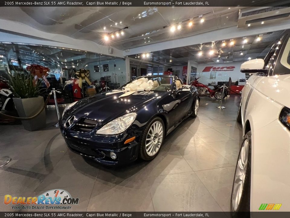 2005 Mercedes-Benz SLK 55 AMG Roadster Capri Blue Metallic / Beige Photo #18