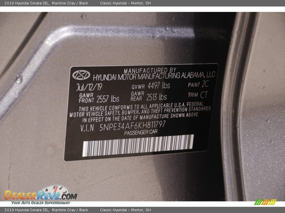 2019 Hyundai Sonata SEL Machine Gray / Black Photo #19
