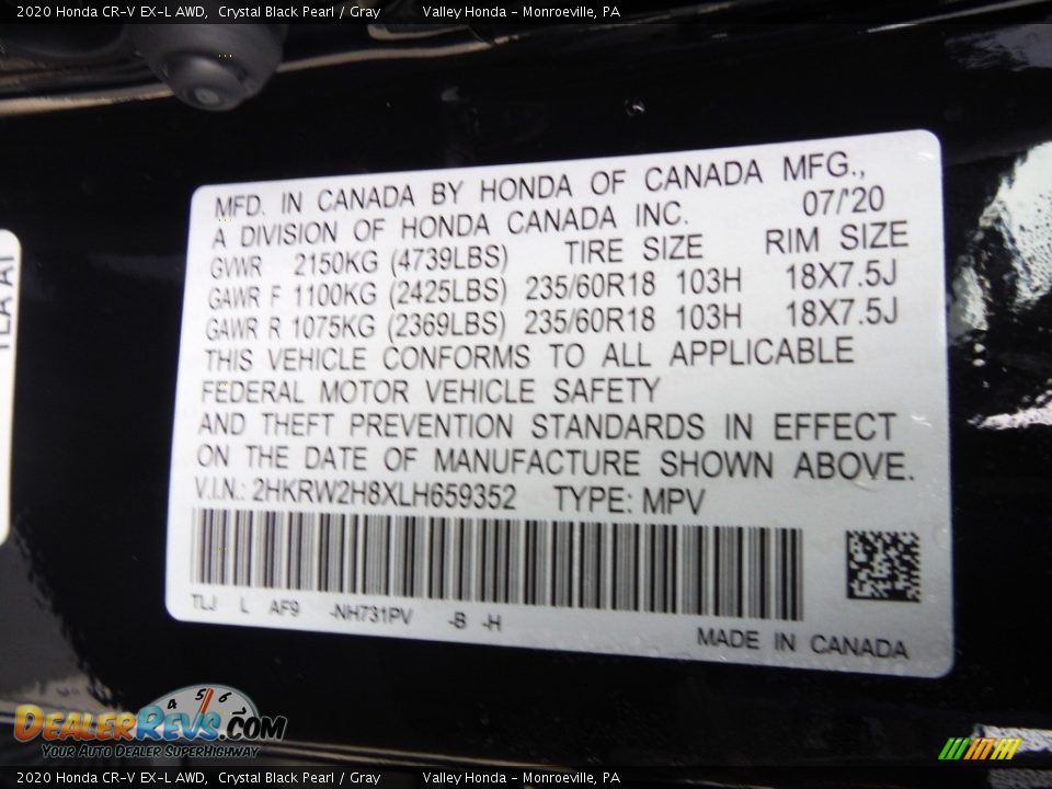 2020 Honda CR-V EX-L AWD Crystal Black Pearl / Gray Photo #34