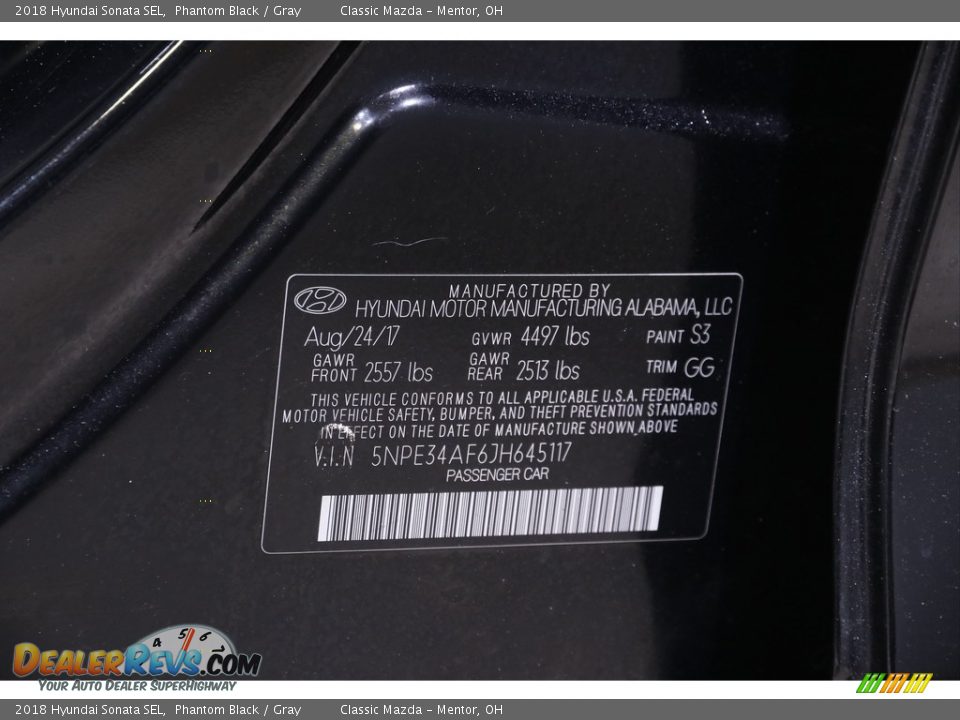 2018 Hyundai Sonata SEL Phantom Black / Gray Photo #19