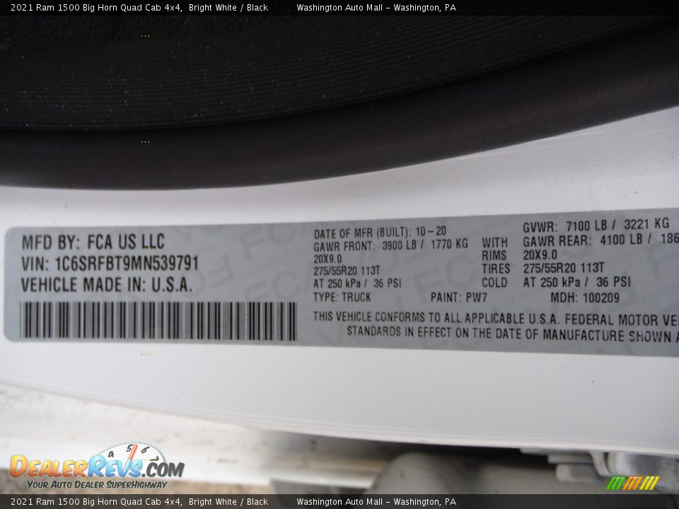 2021 Ram 1500 Big Horn Quad Cab 4x4 Bright White / Black Photo #34