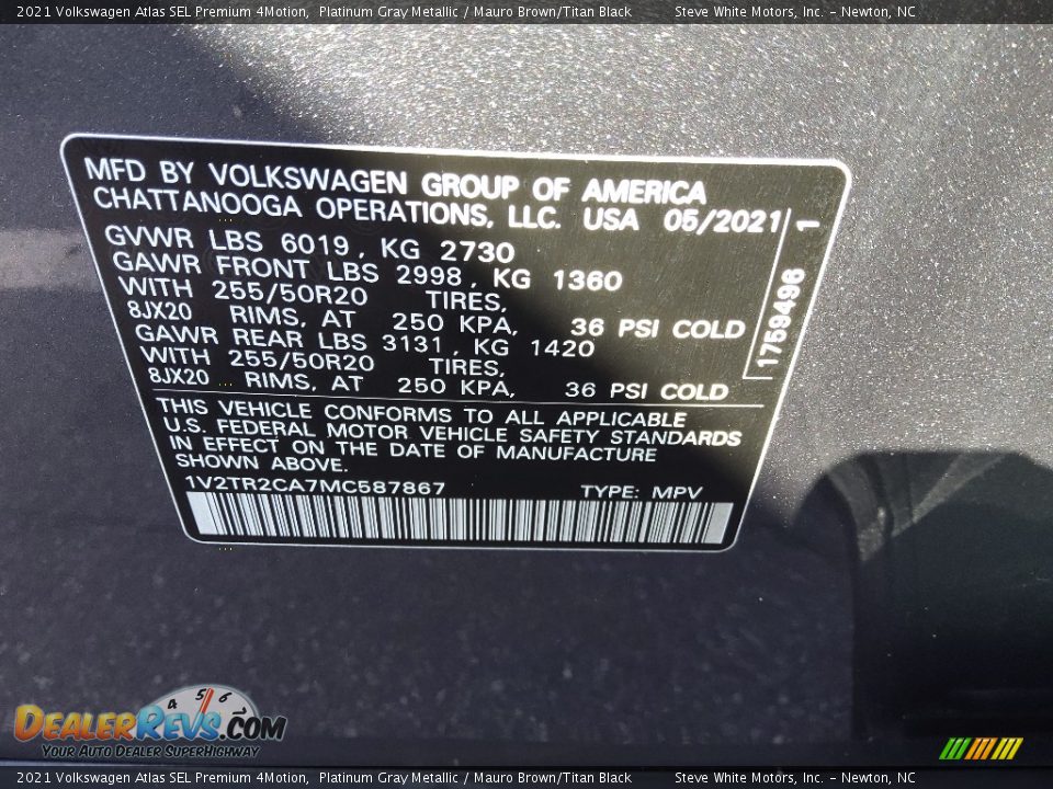 2021 Volkswagen Atlas SEL Premium 4Motion Platinum Gray Metallic / Mauro Brown/Titan Black Photo #35