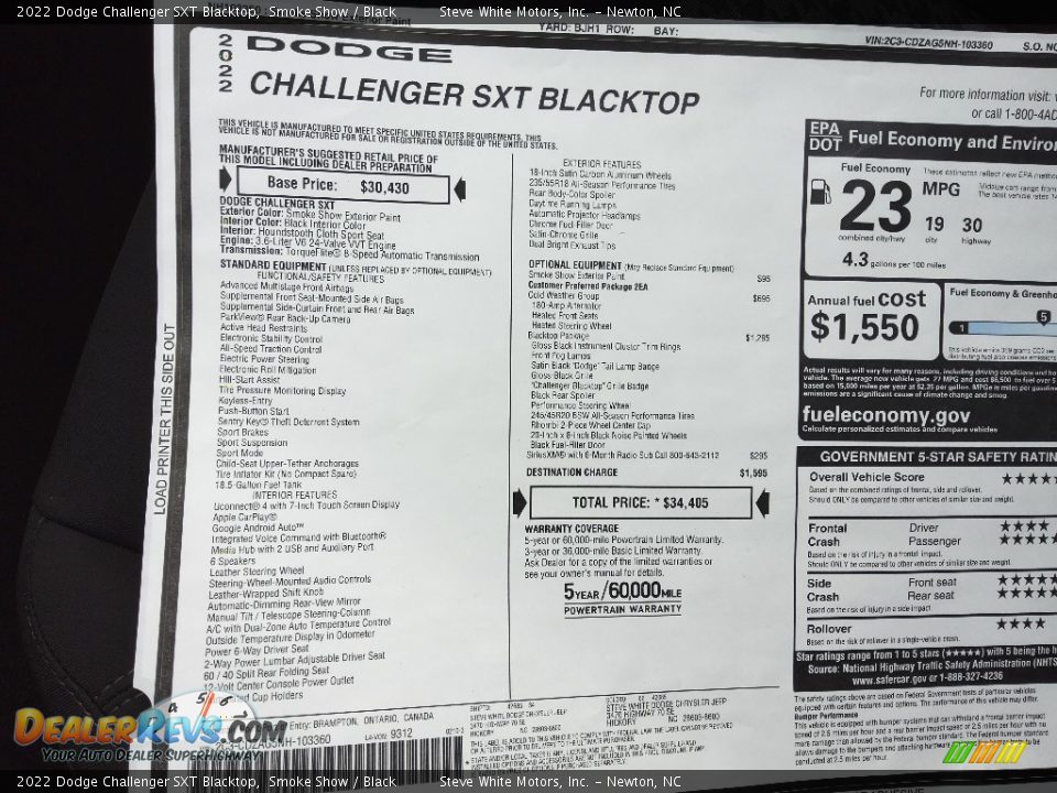2022 Dodge Challenger SXT Blacktop Window Sticker Photo #26