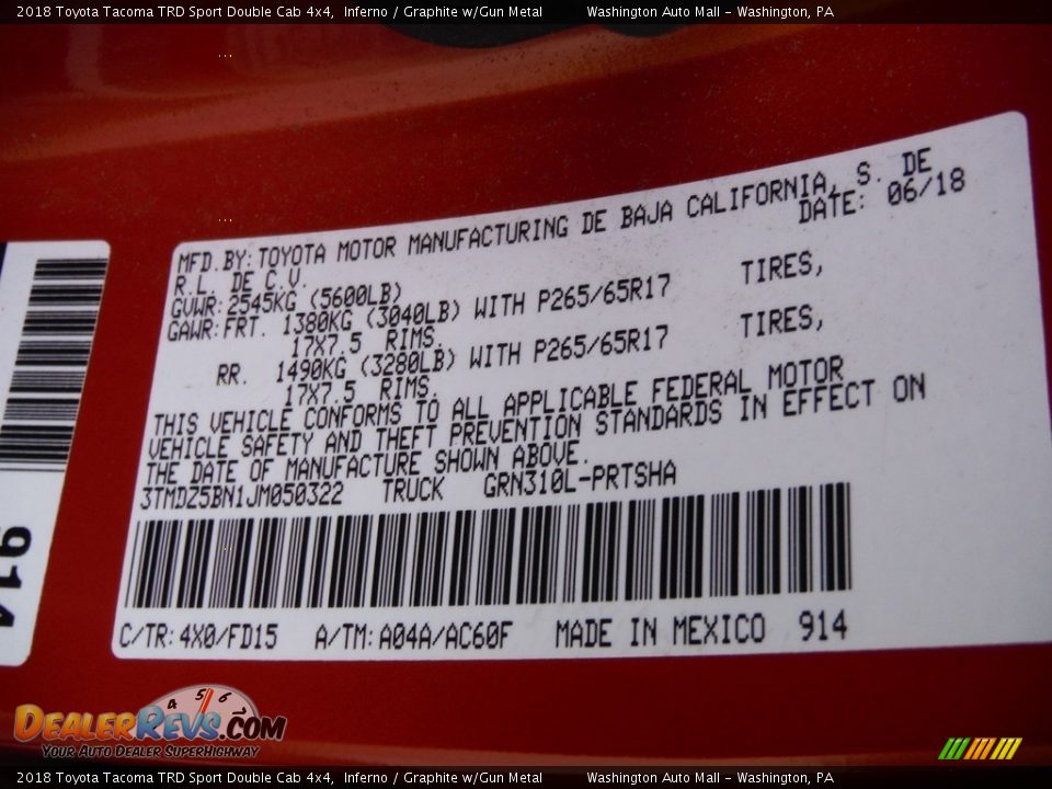 2018 Toyota Tacoma TRD Sport Double Cab 4x4 Inferno / Graphite w/Gun Metal Photo #31