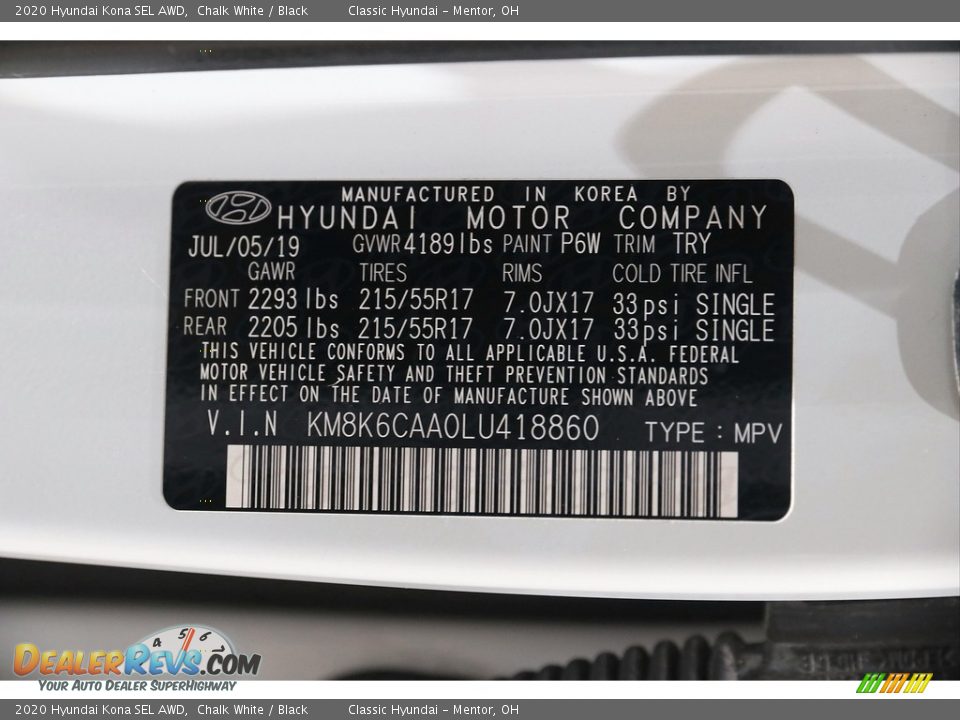 2020 Hyundai Kona SEL AWD Chalk White / Black Photo #19