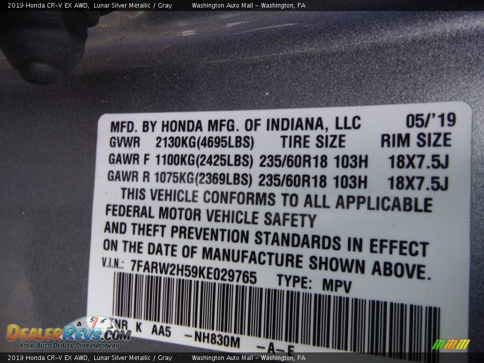 2019 Honda CR-V EX AWD Lunar Silver Metallic / Gray Photo #30
