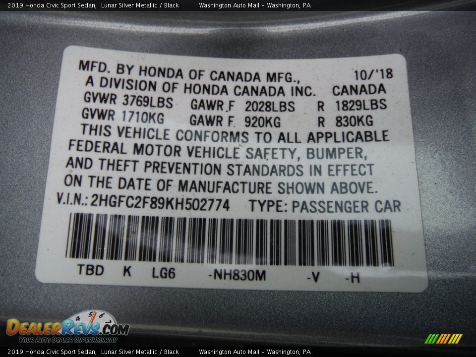 2019 Honda Civic Sport Sedan Lunar Silver Metallic / Black Photo #27