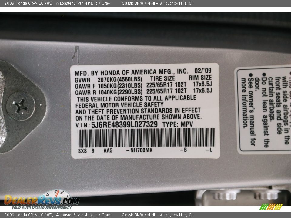 2009 Honda CR-V LX 4WD Alabaster Silver Metallic / Gray Photo #18
