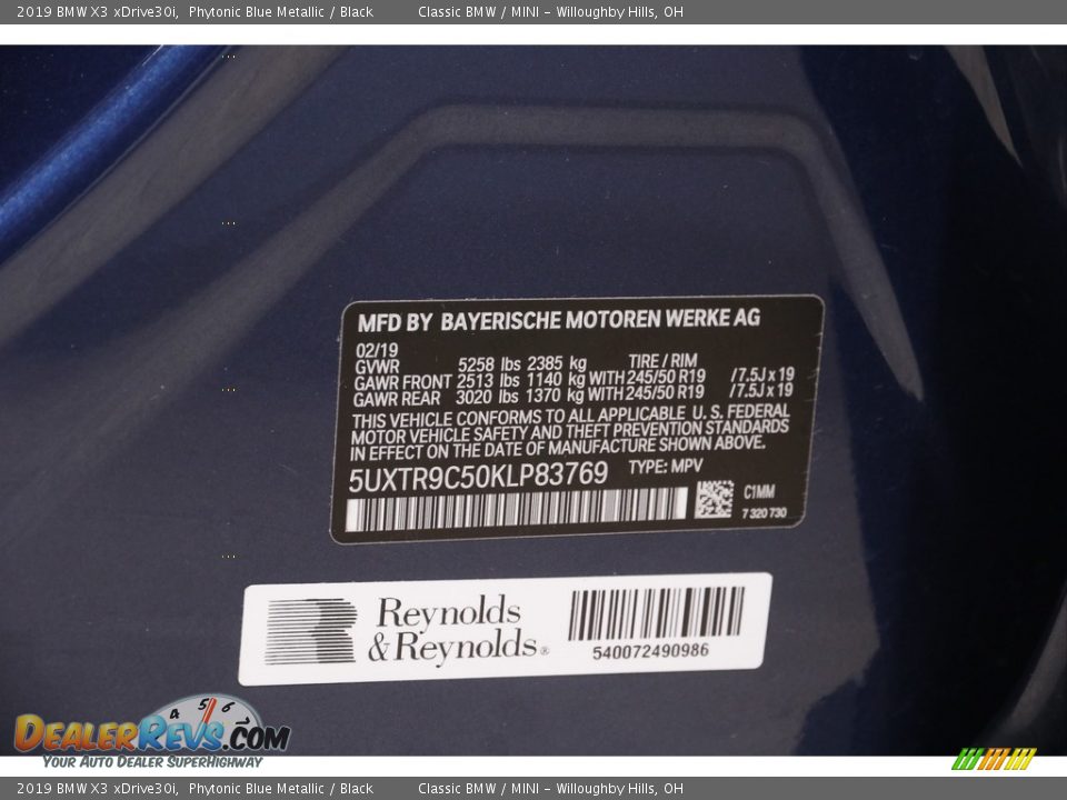 2019 BMW X3 xDrive30i Phytonic Blue Metallic / Black Photo #24
