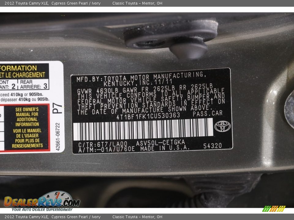 2012 Toyota Camry XLE Cypress Green Pearl / Ivory Photo #23