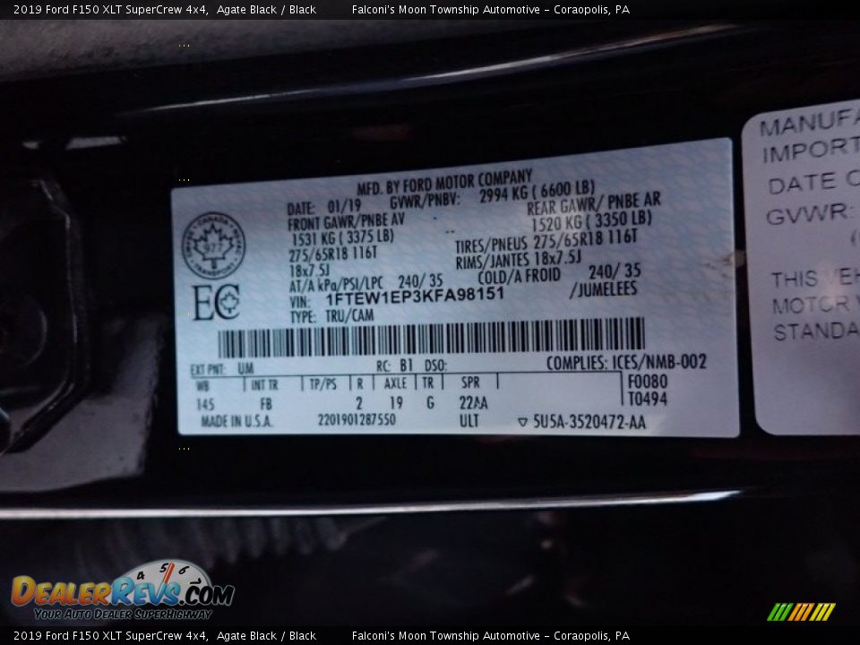 2019 Ford F150 XLT SuperCrew 4x4 Agate Black / Black Photo #28