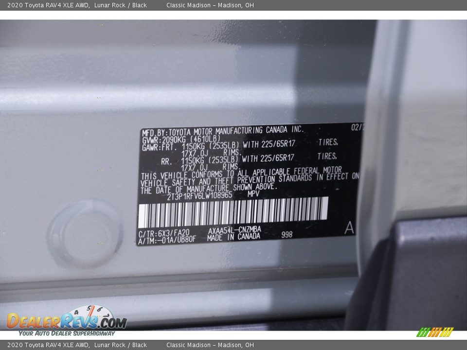 2020 Toyota RAV4 XLE AWD Lunar Rock / Black Photo #19