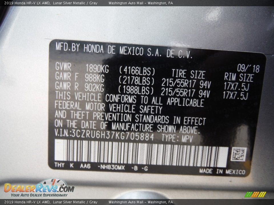 2019 Honda HR-V LX AWD Lunar Silver Metallic / Gray Photo #29
