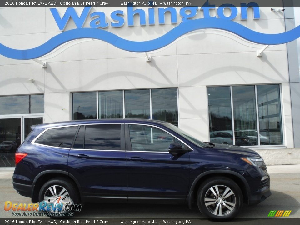2016 Honda Pilot EX-L AWD Obsidian Blue Pearl / Gray Photo #2