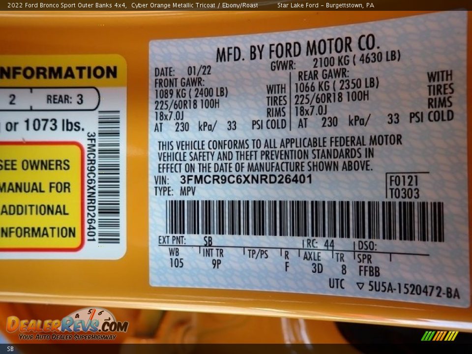 Ford Color Code SB Cyber Orange Metallic Tricoat