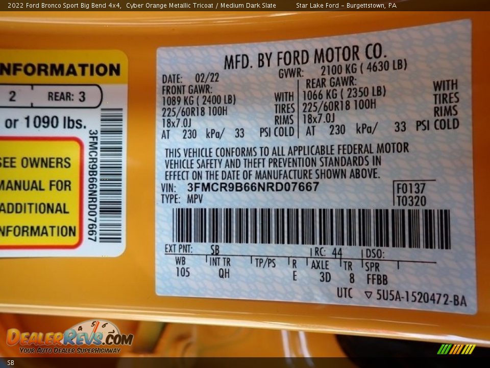 Ford Color Code SB Cyber Orange Metallic Tricoat