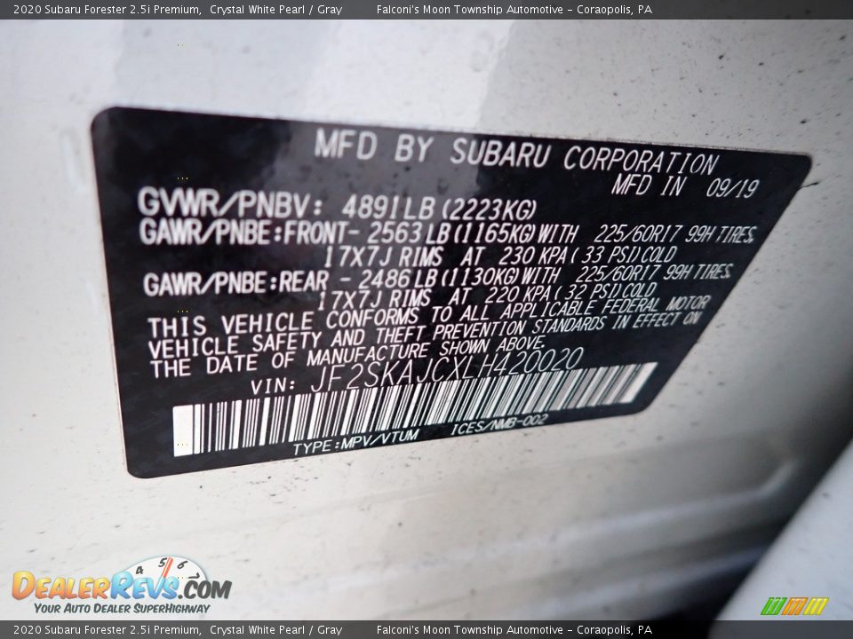 2020 Subaru Forester 2.5i Premium Crystal White Pearl / Gray Photo #28