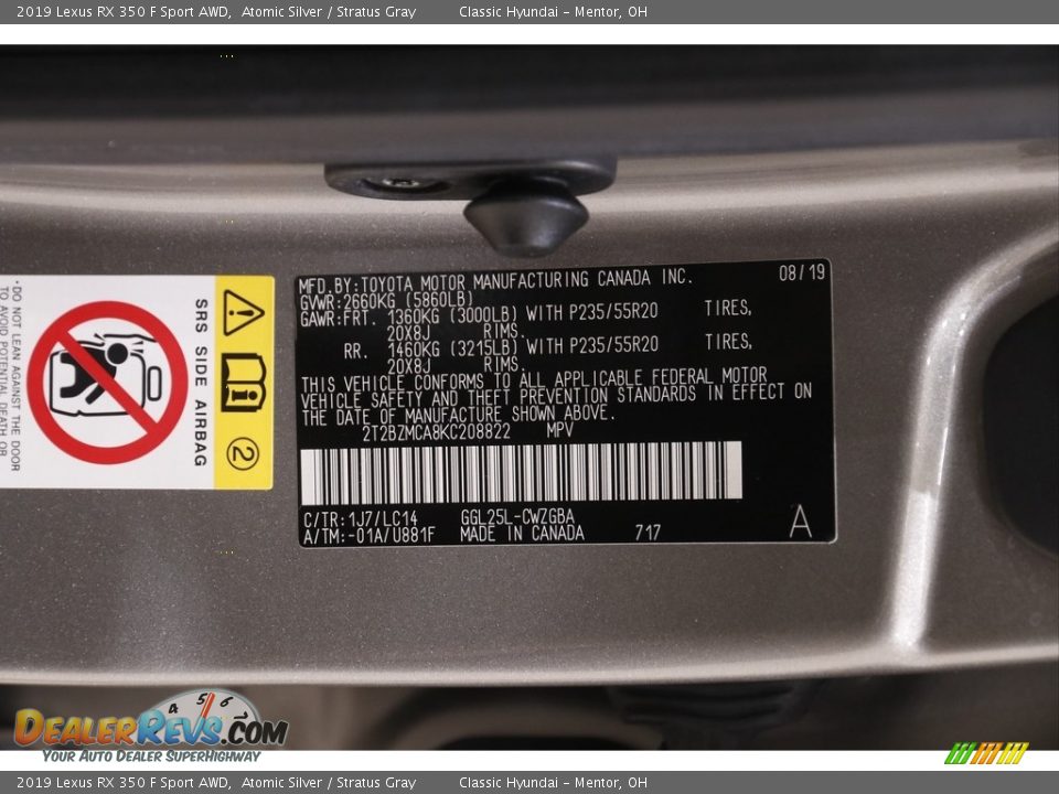 2019 Lexus RX 350 F Sport AWD Atomic Silver / Stratus Gray Photo #24