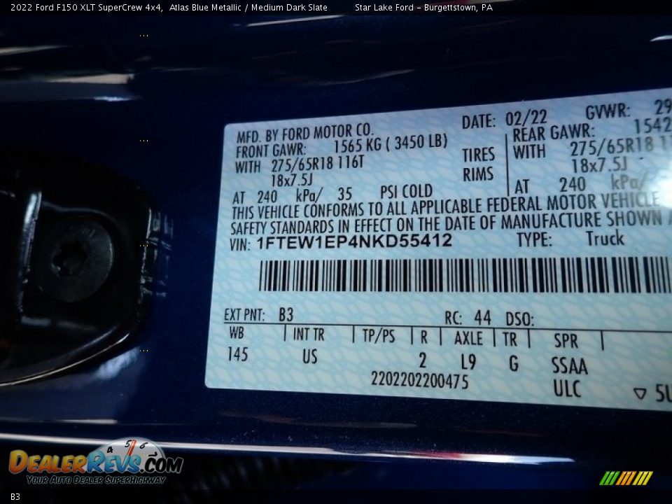 Ford Color Code B3 Atlas Blue Metallic