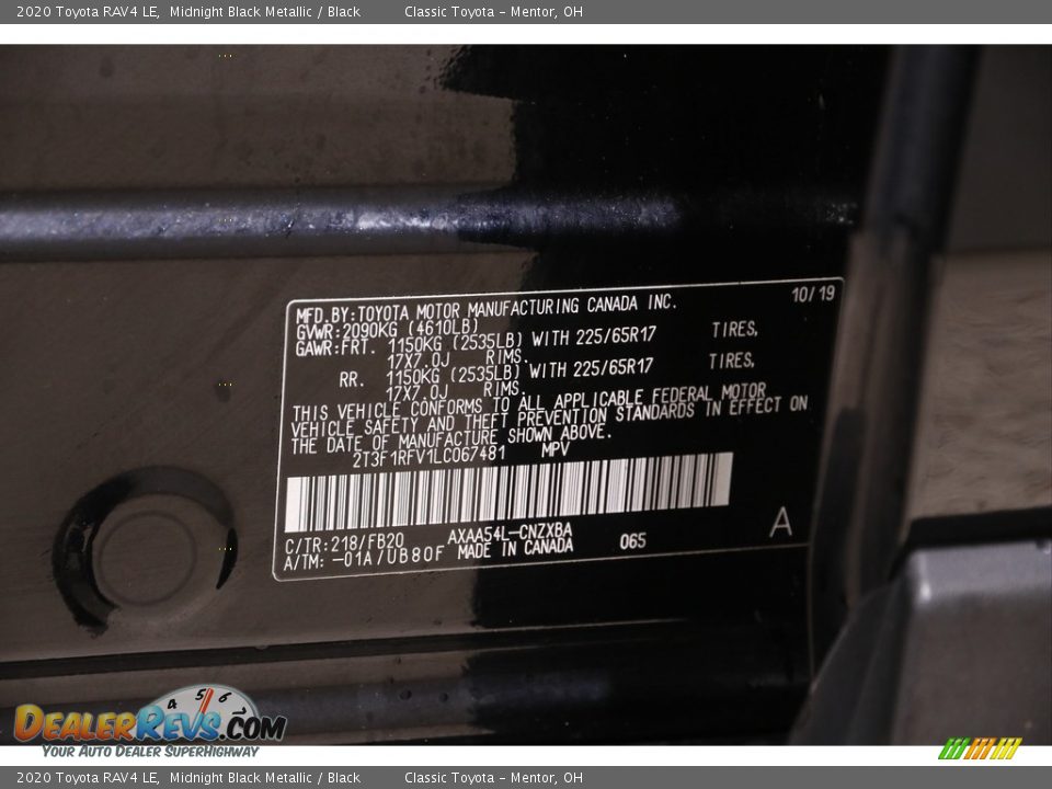 2020 Toyota RAV4 LE Midnight Black Metallic / Black Photo #19