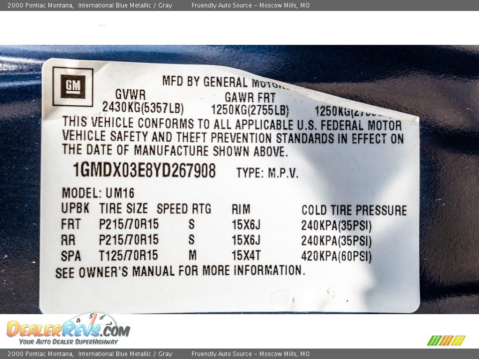 2000 Pontiac Montana International Blue Metallic / Gray Photo #32