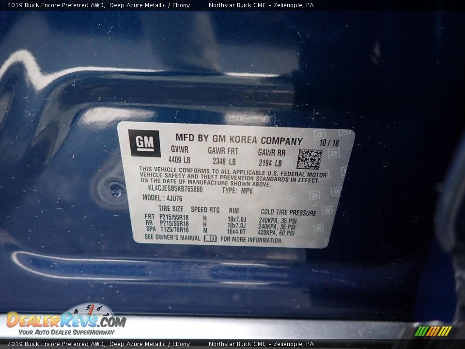 2019 Buick Encore Preferred AWD Deep Azure Metallic / Ebony Photo #15