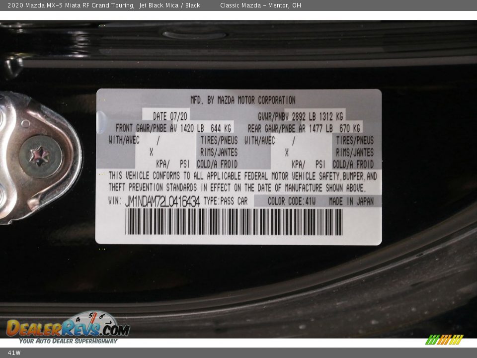 Mazda Color Code 41W Jet Black Mica