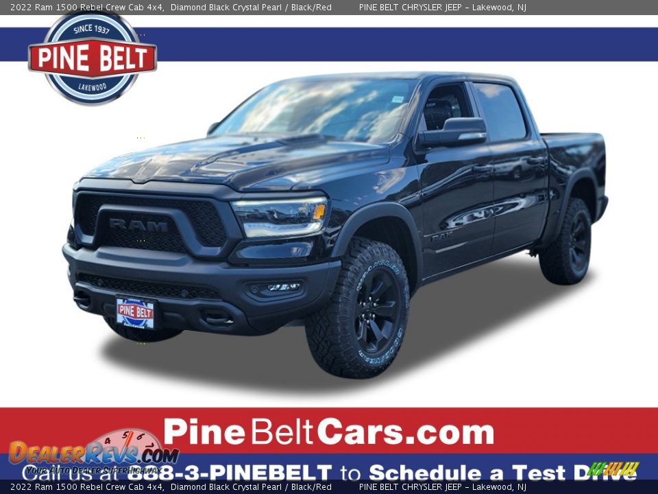 2022 Ram 1500 Rebel Crew Cab 4x4 Diamond Black Crystal Pearl / Black/Red Photo #1