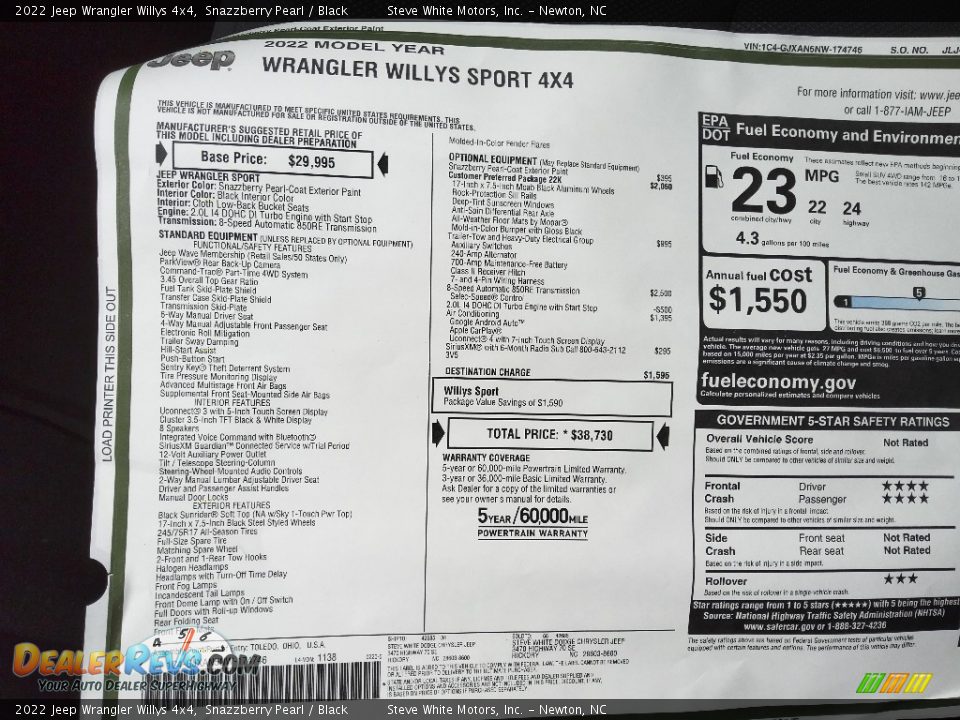 2022 Jeep Wrangler Willys 4x4 Window Sticker Photo #25