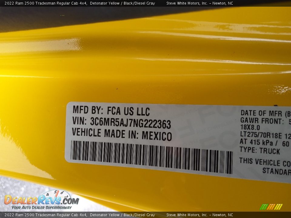2022 Ram 2500 Tradesman Regular Cab 4x4 Detonator Yellow / Black/Diesel Gray Photo #24