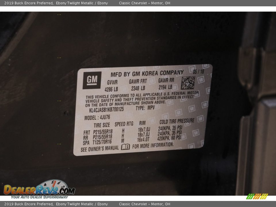 2019 Buick Encore Preferred Ebony Twilight Metallic / Ebony Photo #19