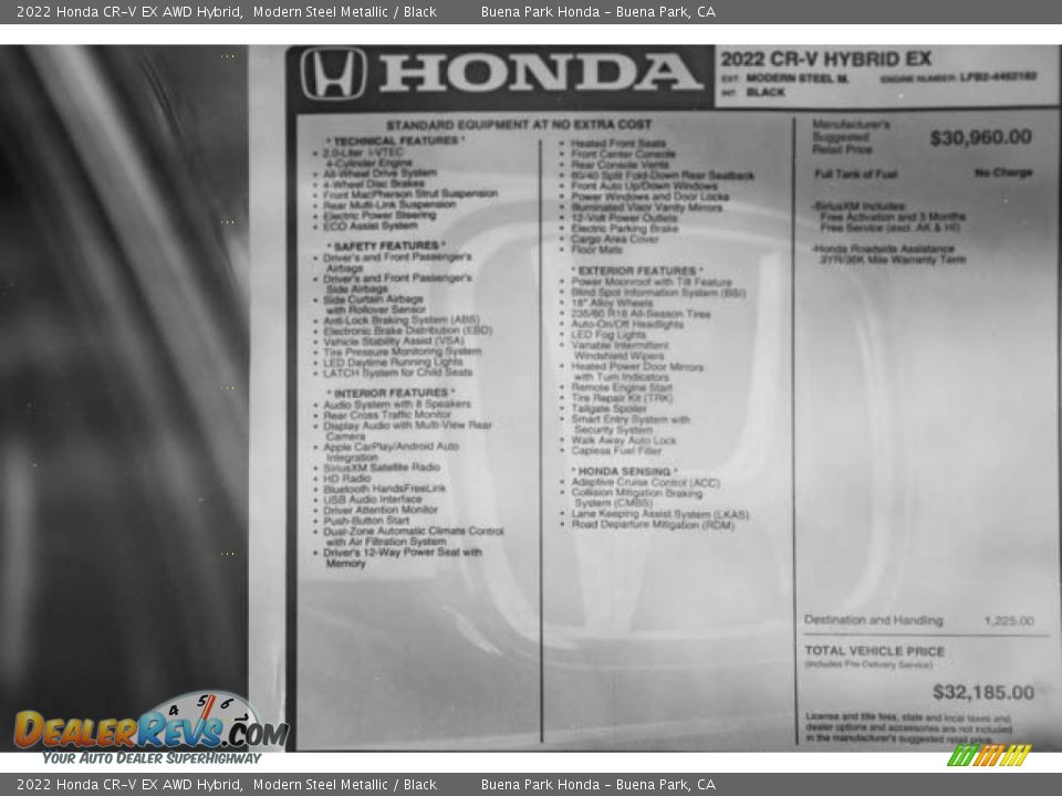 2022 Honda CR-V EX AWD Hybrid Window Sticker Photo #36