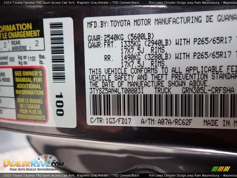 2020 Toyota Tacoma TRD Sport Access Cab 4x4 Magnetic Gray Metallic / TRD Cement/Black Photo #15