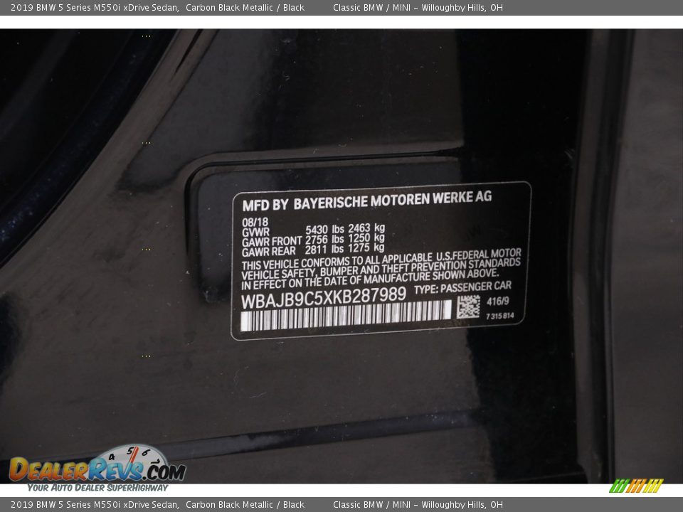2019 BMW 5 Series M550i xDrive Sedan Carbon Black Metallic / Black Photo #23
