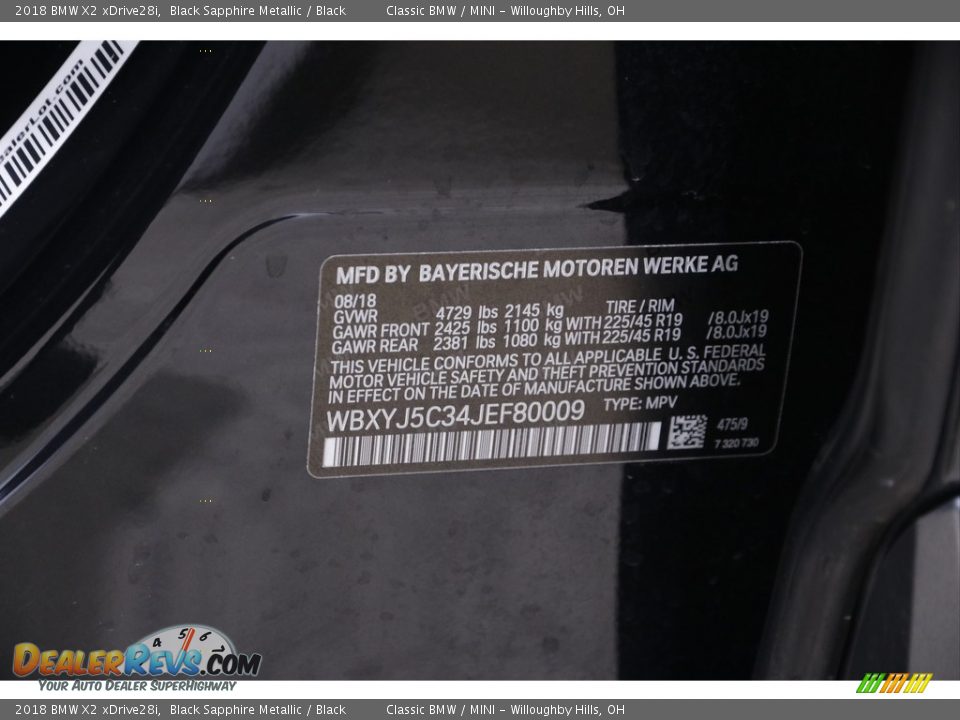 2018 BMW X2 xDrive28i Black Sapphire Metallic / Black Photo #22