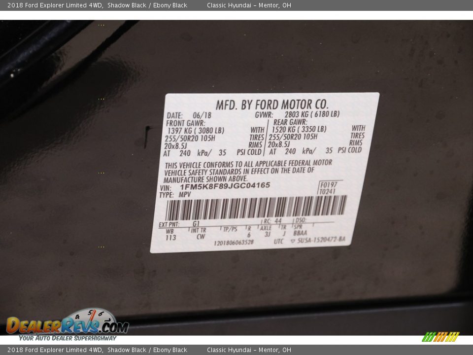 2018 Ford Explorer Limited 4WD Shadow Black / Ebony Black Photo #22