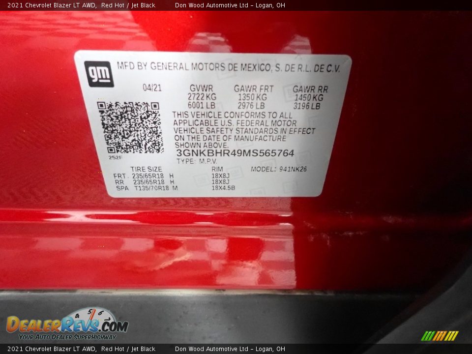 2021 Chevrolet Blazer LT AWD Red Hot / Jet Black Photo #35