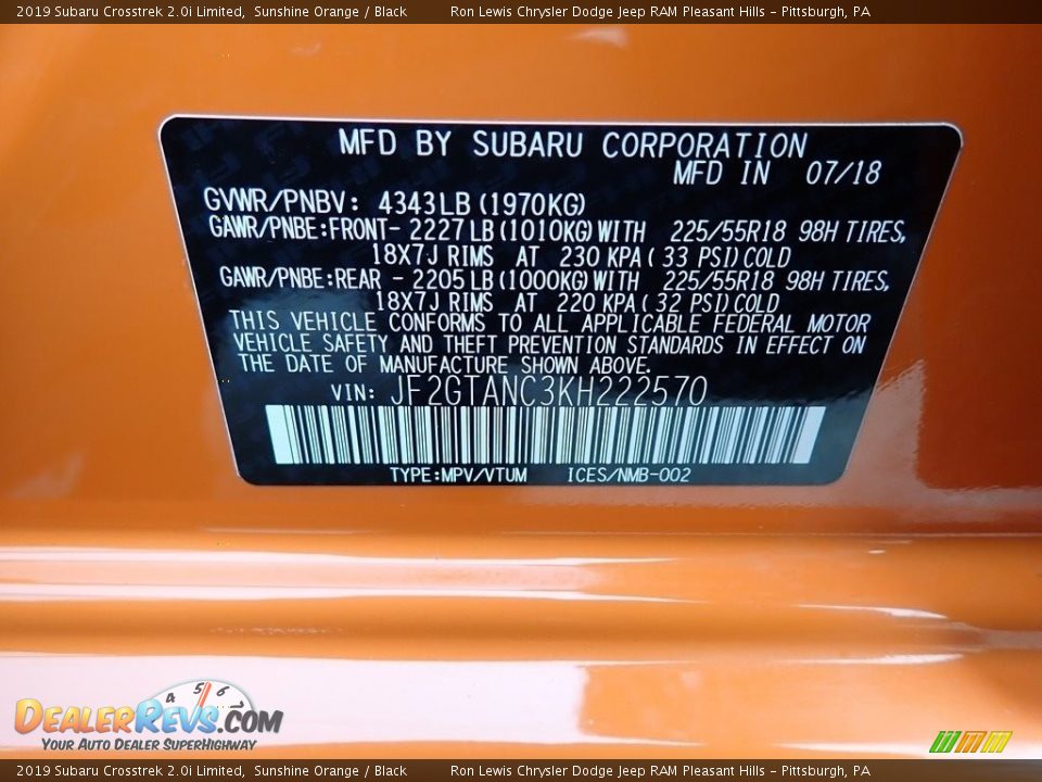 2019 Subaru Crosstrek 2.0i Limited Sunshine Orange / Black Photo #15