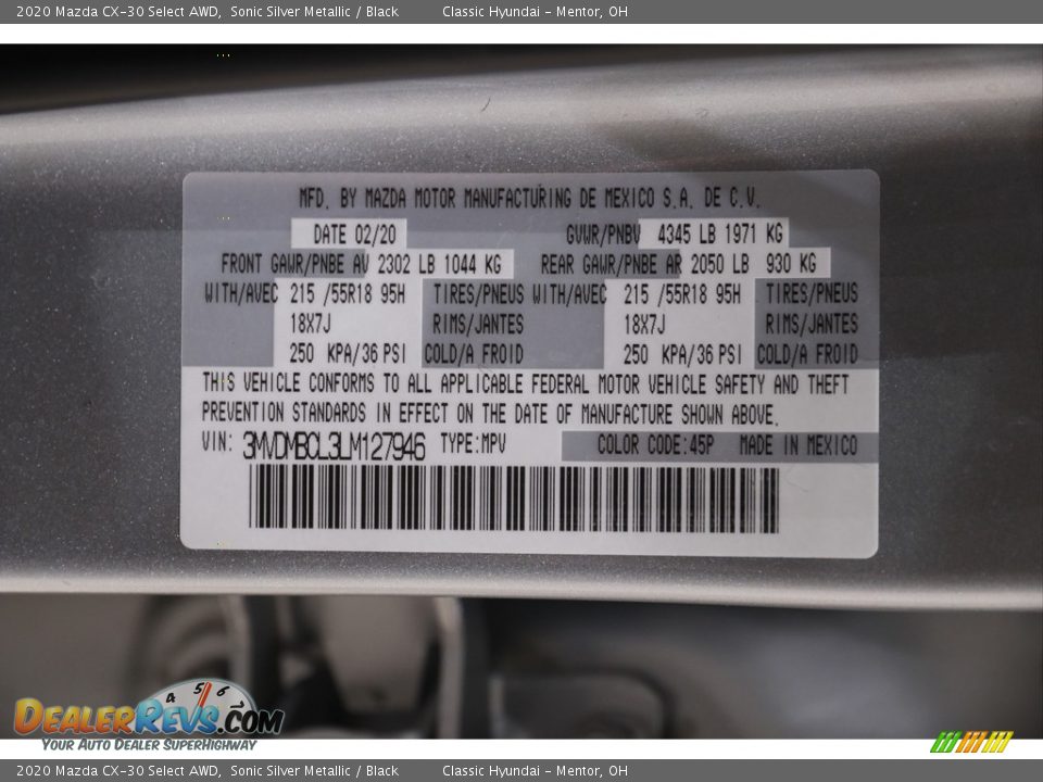 2020 Mazda CX-30 Select AWD Sonic Silver Metallic / Black Photo #19