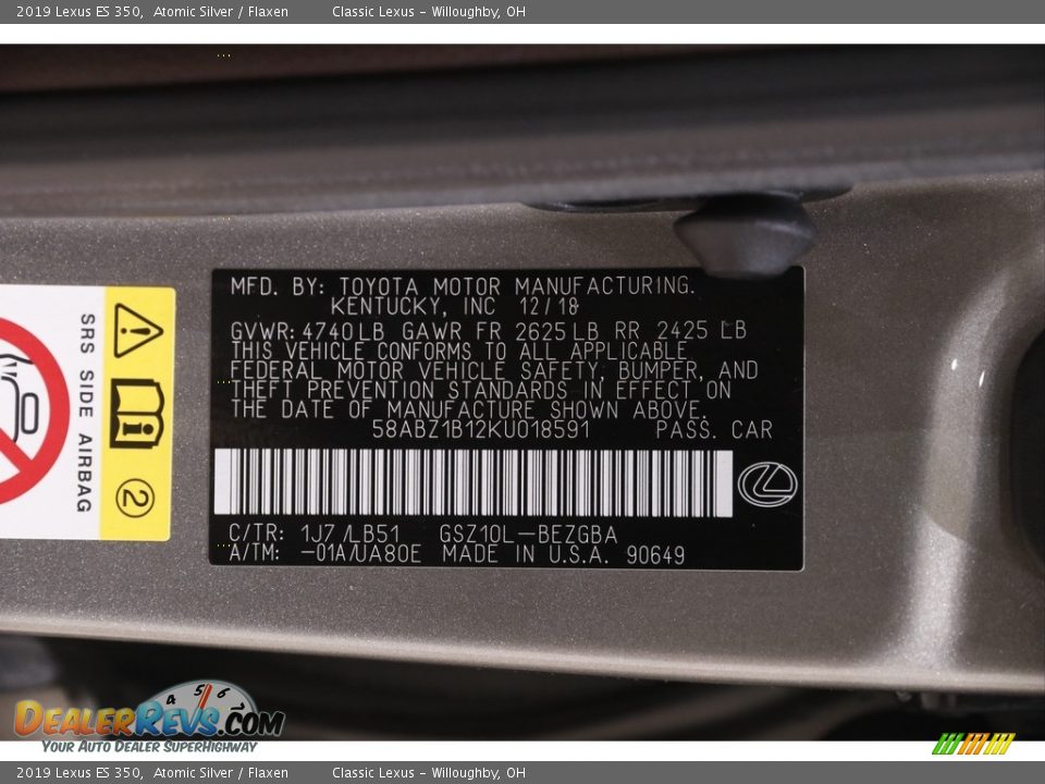 2019 Lexus ES 350 Atomic Silver / Flaxen Photo #23