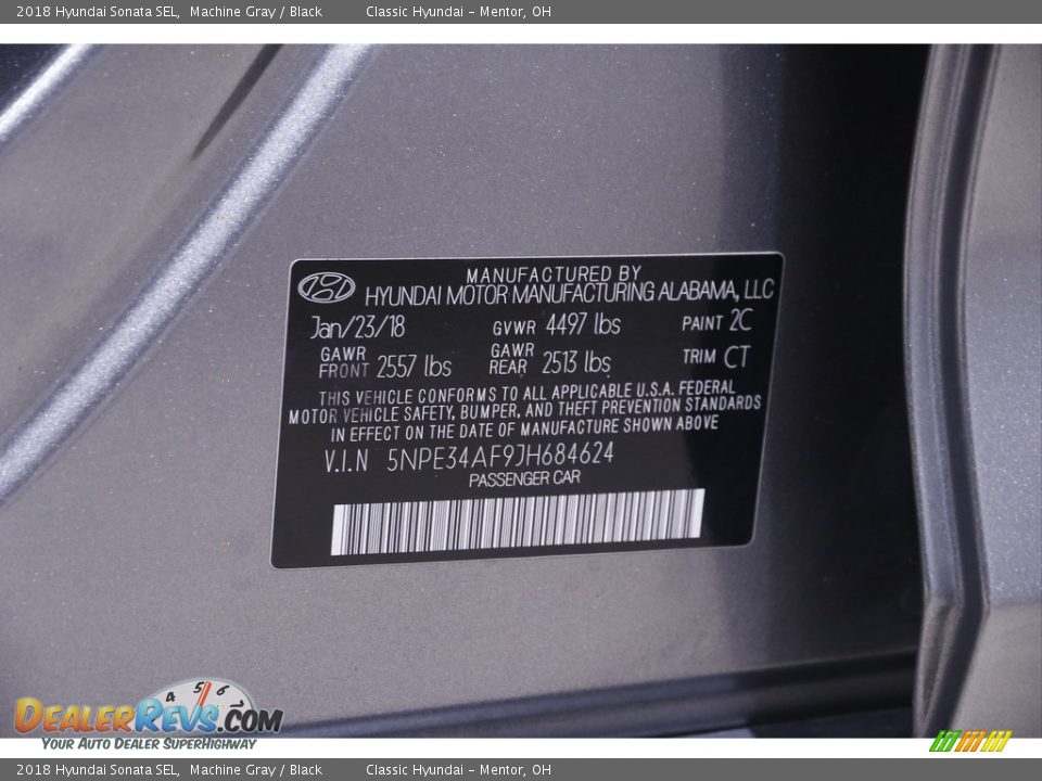 2018 Hyundai Sonata SEL Machine Gray / Black Photo #19