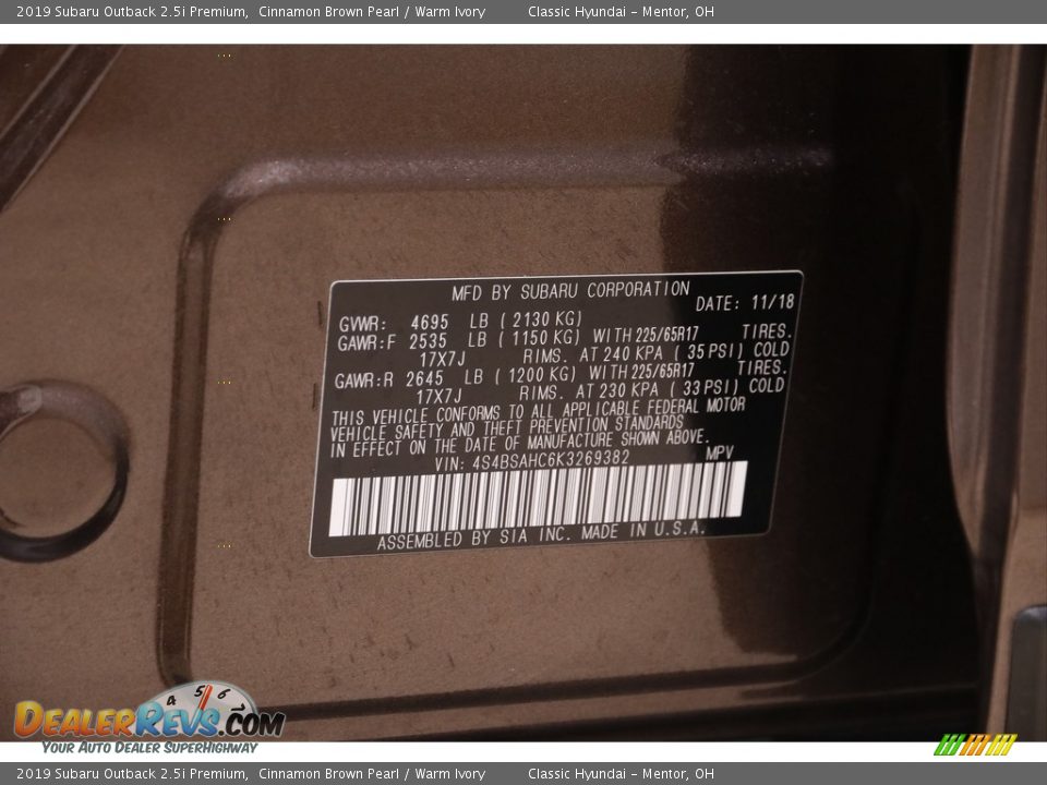 2019 Subaru Outback 2.5i Premium Cinnamon Brown Pearl / Warm Ivory Photo #21