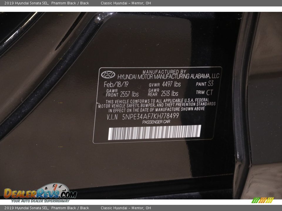 2019 Hyundai Sonata SEL Phantom Black / Black Photo #18
