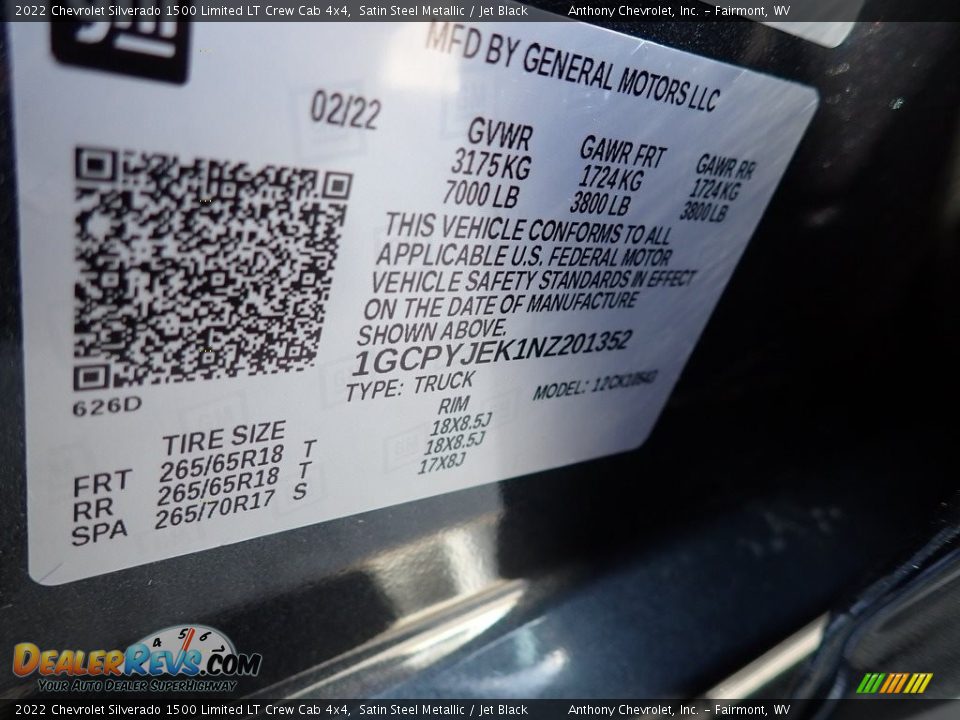2022 Chevrolet Silverado 1500 Limited LT Crew Cab 4x4 Satin Steel Metallic / Jet Black Photo #15