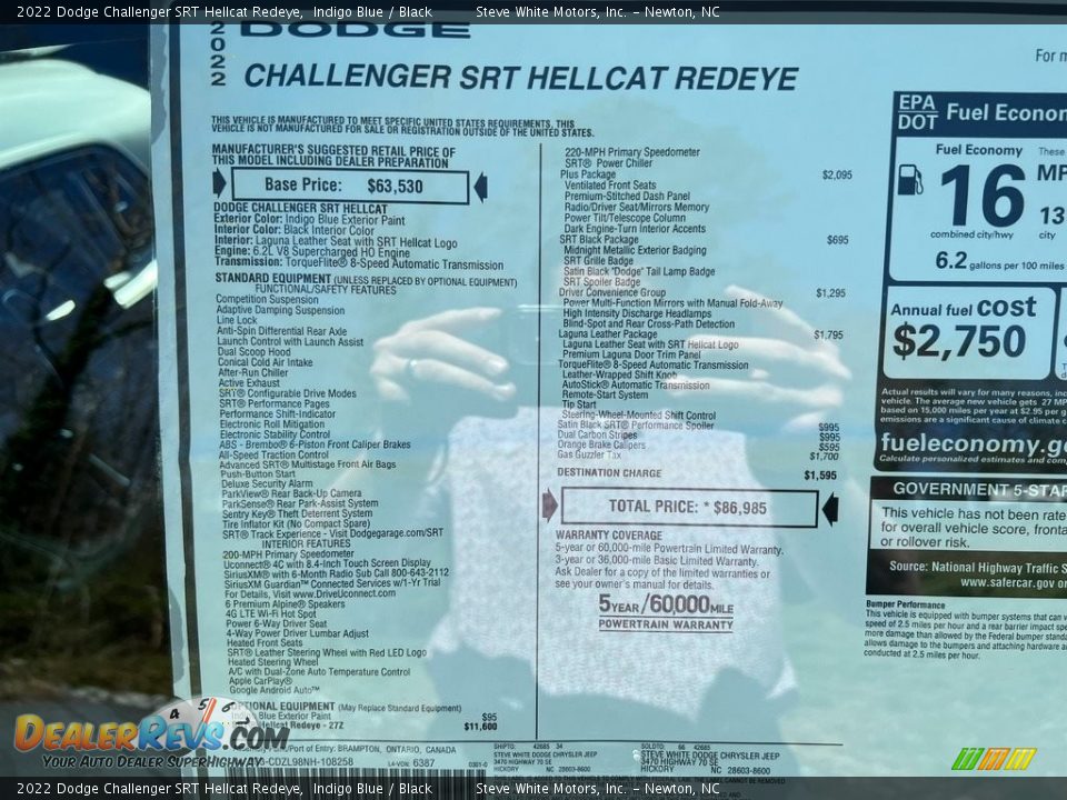 2022 Dodge Challenger SRT Hellcat Redeye Window Sticker Photo #28