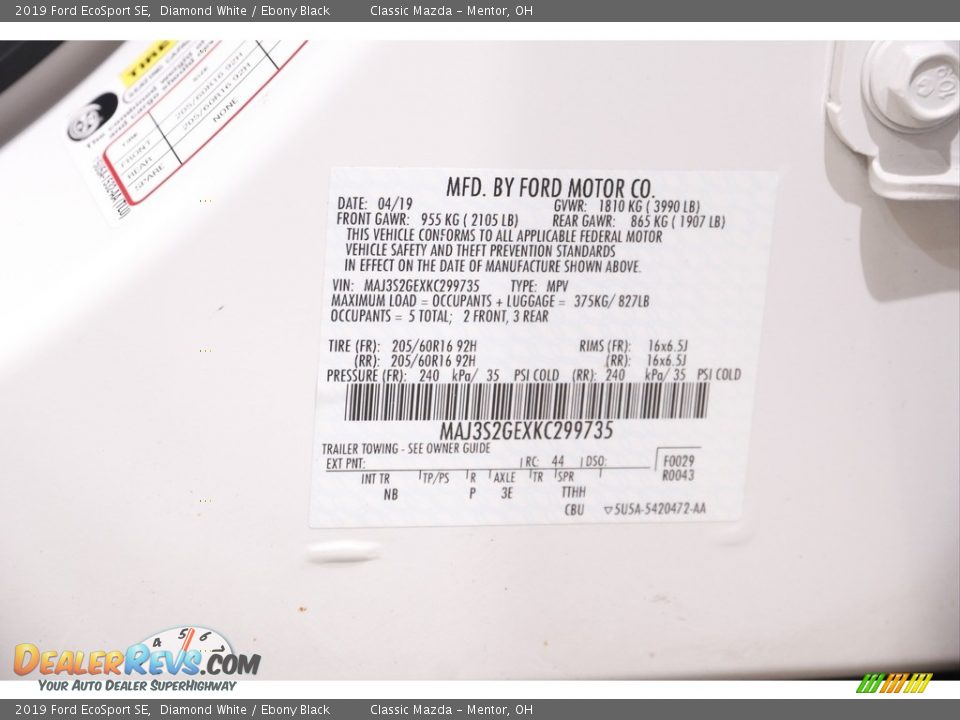 2019 Ford EcoSport SE Diamond White / Ebony Black Photo #20