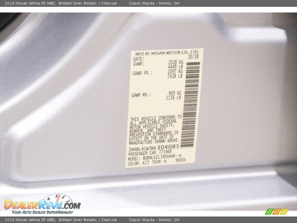 2019 Nissan Altima SR AWD Brilliant Silver Metallic / Charcoal Photo #21