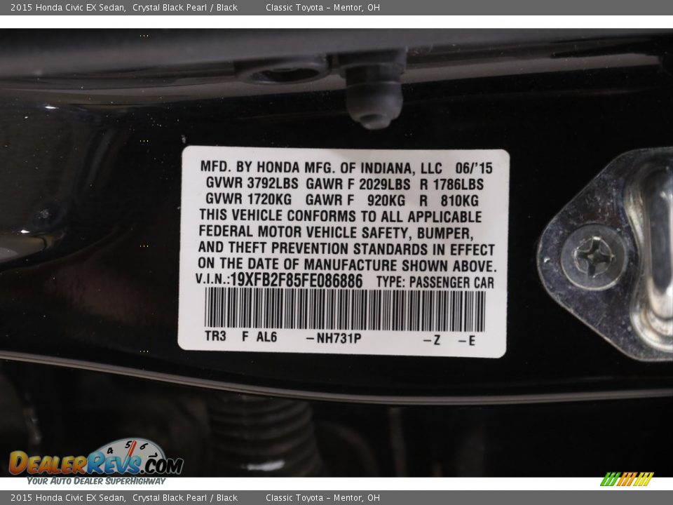 2015 Honda Civic EX Sedan Crystal Black Pearl / Black Photo #23