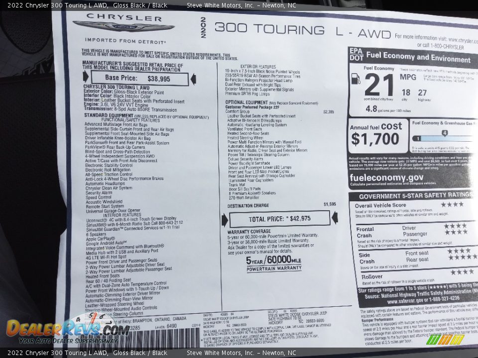 2022 Chrysler 300 Touring L AWD Window Sticker Photo #28